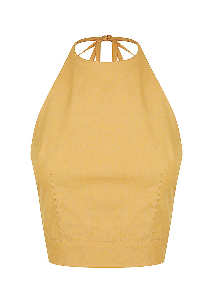 Backless Halterneck Top | Mustard Maxi Skirt